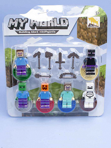 Мини фигурки Minecraft minifigures № TL8311-1 на блистере 6 фигурок с оружием
