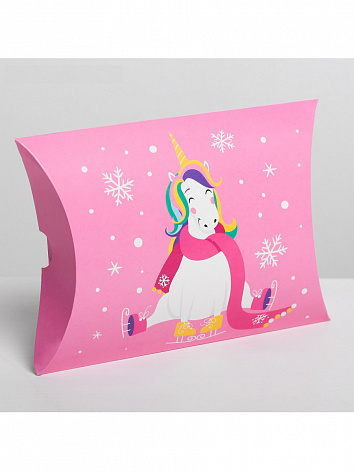 Коробка сборная Единорог в шарфе розовая , 19 × 14 × 4 см