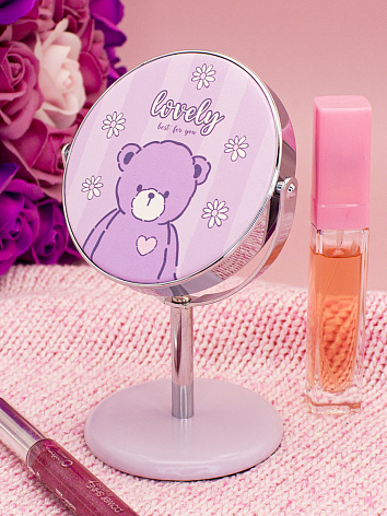 Зеркало косметическое на подставке Мишка Lovely фиолетовое