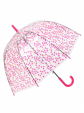 Зонт-трость Горошек прозрачный купол розовый