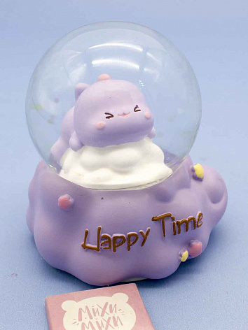 Снежный шар Happy Time Динозаврик с подсветкой фиолетовый 9 см