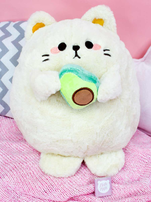 Мягкая игрушка Кот с авокадо бежевый 35 см.