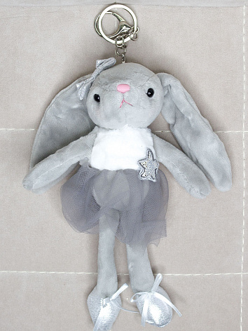 Мягкая игрушка брелок Кролик в платье со звездочкой серый 20 см.