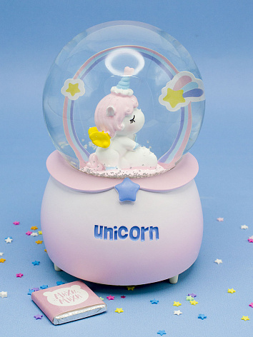 Снежный шар Unicorn со звуком и подсветкой розовый 15 см
