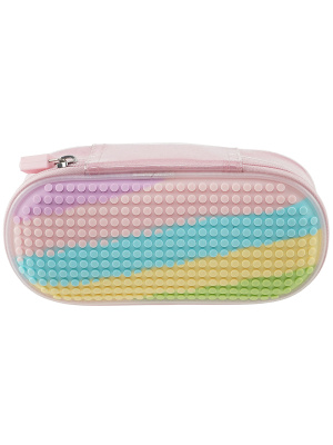 Пенал школьный пиксельный Super class pencil case WY-B012 с блестками розовый