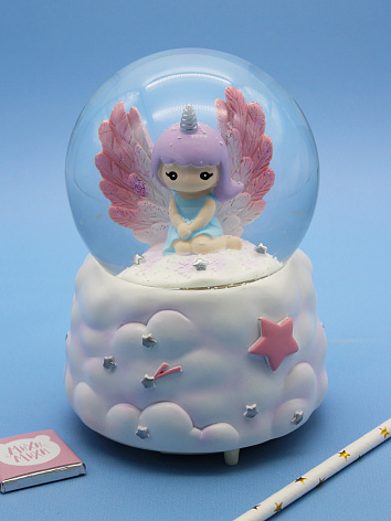 Снежный шар Angel unicorn со звуком и подсветкой розовый 15 см