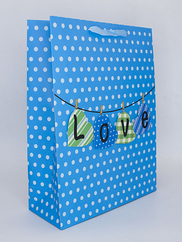 Пакет подарочный Love на голубом (40х30х12)