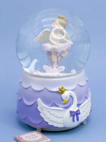 Снежный шар Балерина Ангел со звуком и подсветкой фиолетовый 15 см