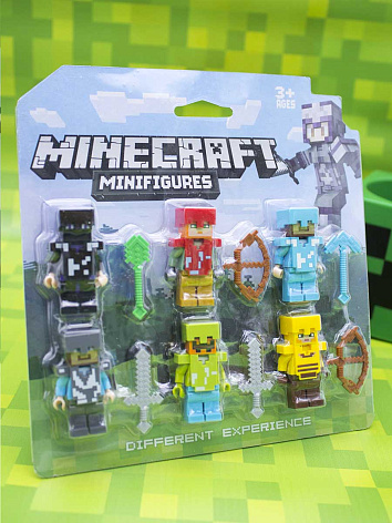 Мини фигурки Minecraft minifigures 22623 на блистере 6 фигурок с оружием
