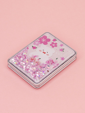 Зеркало косметическое Мишка Lovely Bear joyful с блестками складное прямоугольное розовое
