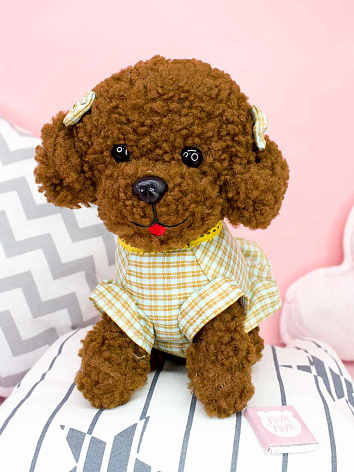 Мягкая игрушка Собака Пудель в платье коричневая 21 см.