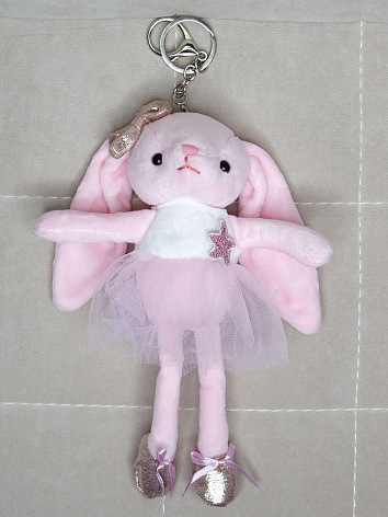 Мягкая игрушка брелок Кролик в платье со звездочкой розовый 20 см.