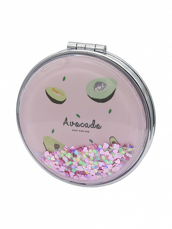 Зеркало косметическое Авокадо Pink складное круглое с блестками