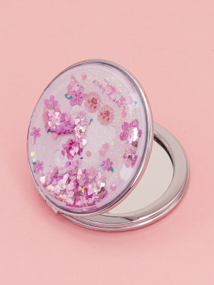 Зеркало косметическое Мишка Lovely Bear joyful с блестками складное круглое розовое