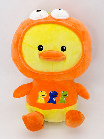 Мягкая игрушка Утка в оранжевом костюме динозавра 30 см