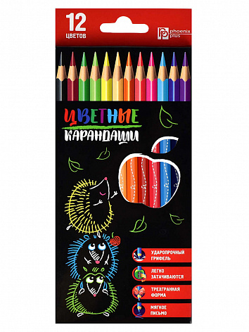 Набор цветных карандашей деревянных Ежики С Яблоком 12 цветов