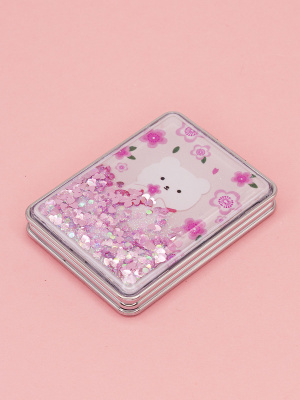 Зеркало косметическое Мишка Lovely Bear with a bag с блестками складное прямоугольное розовое