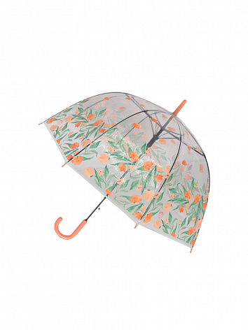 Зонт-трость Цветочки прозрачный купол оранжевый