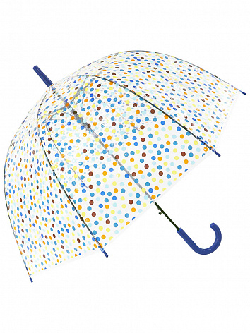 Зонт-трость Горошек прозрачный купол синий