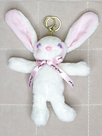 Мягкая игрушка брелок Кролик с бантиком белый 16 см.