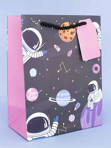Подарочный пакет (S) "Sweet space" Many cosmonaut 23х18х10 см.