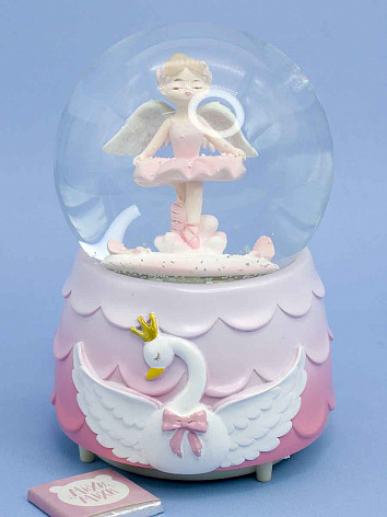 Снежный шар Балерина Ангел со звуком и подсветкой розовый 15 см