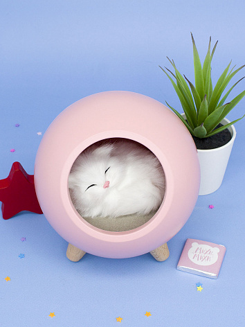 Светильник ночник Котик спящий с Bluetooth динамиком розовый